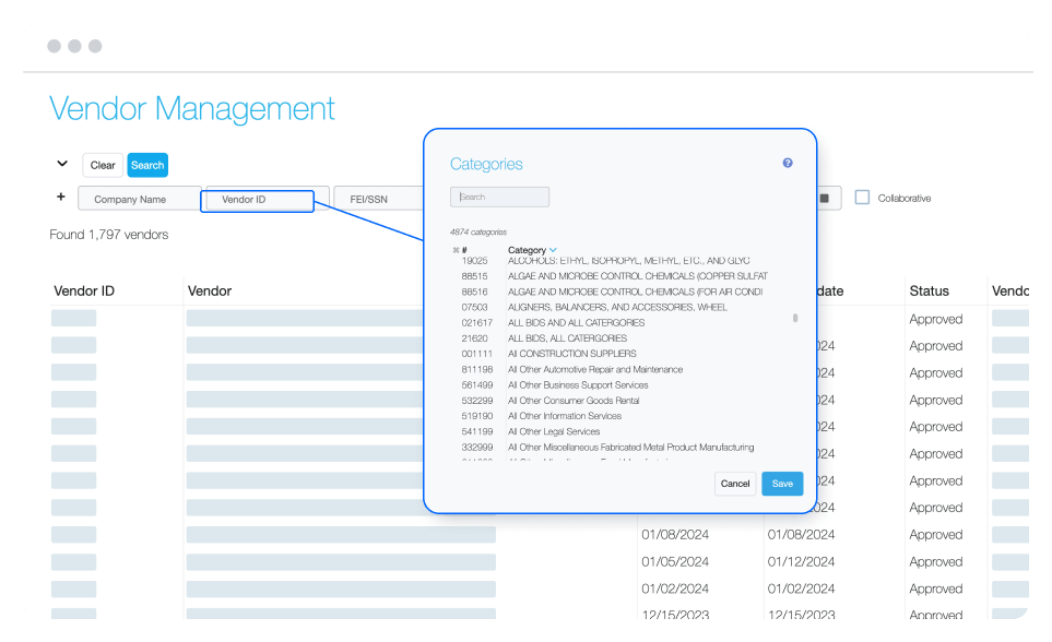 Vendor Management - Categories