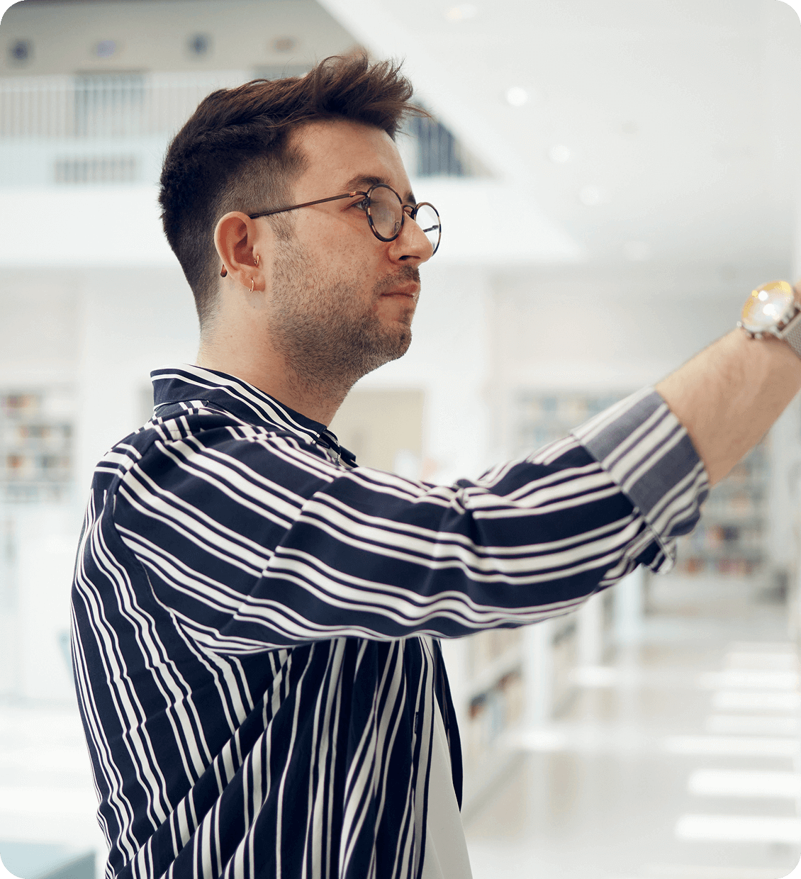 man in long sleeve stripes