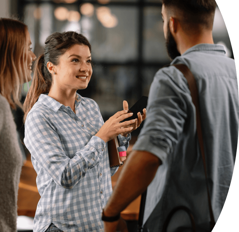 three people talking