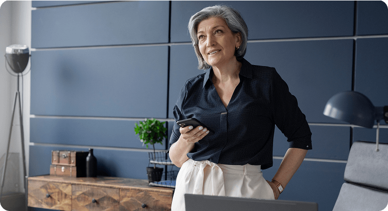 woman holding a phone