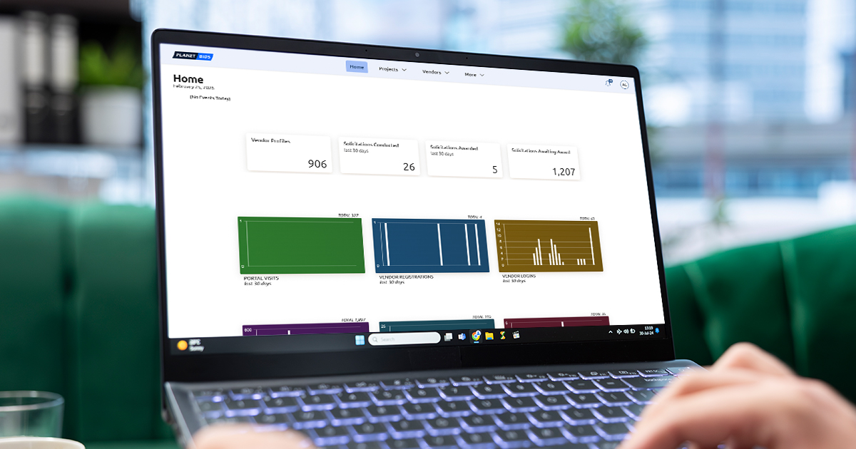 Computer screen with planetbids 
