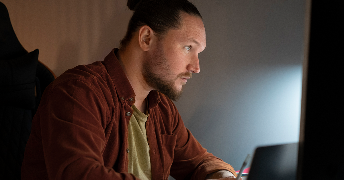 Man working late at night