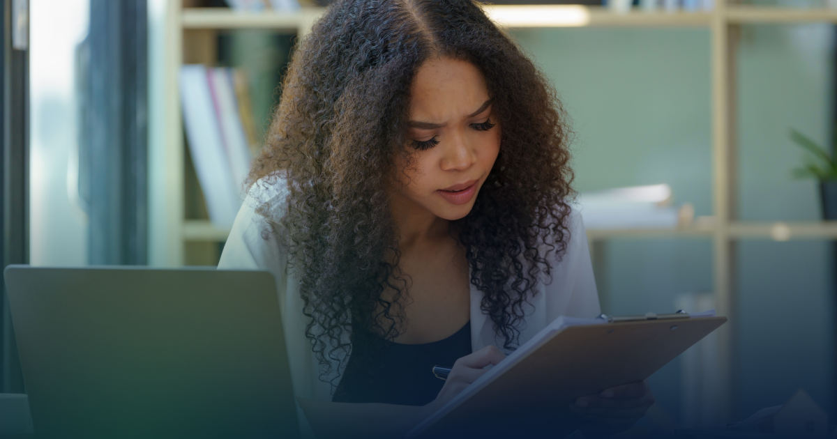 serious woman with documents